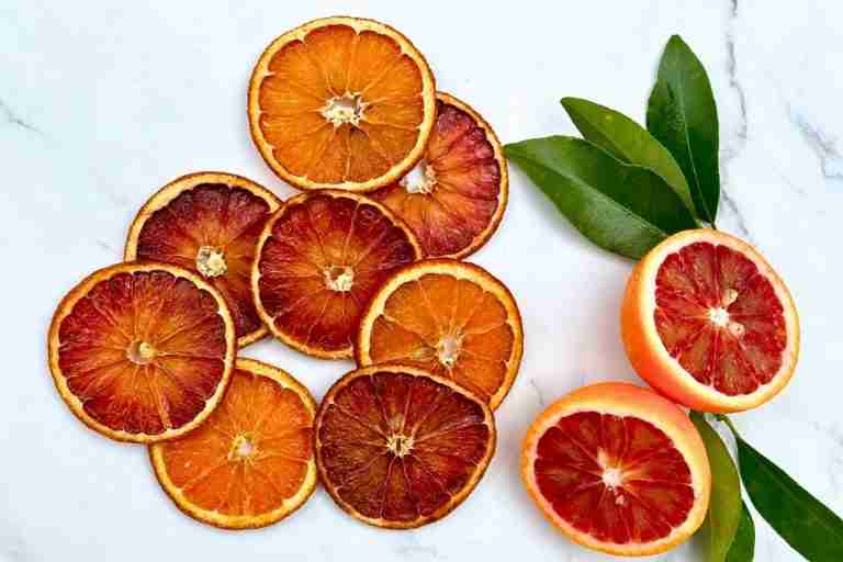 dried orange slices and fresh blood oranges
