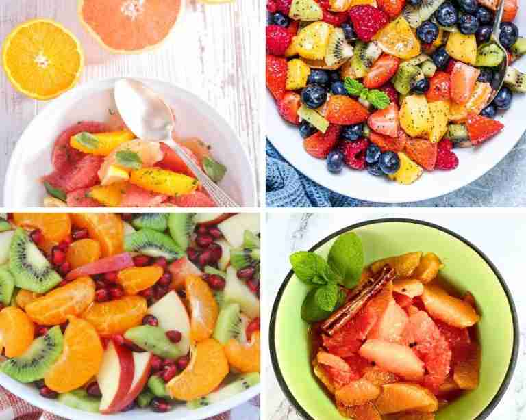 collage of citrus fruit salads in serving bowls