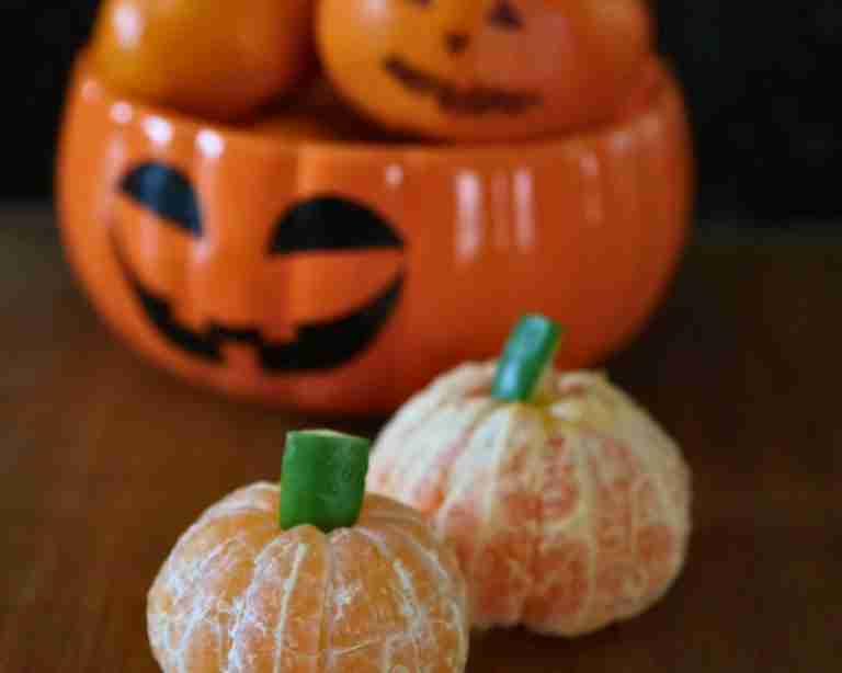 Halloween mandarin jack o lantern pumpkins and pumpkin dish