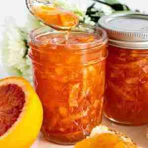 blood orange marmalade in jars