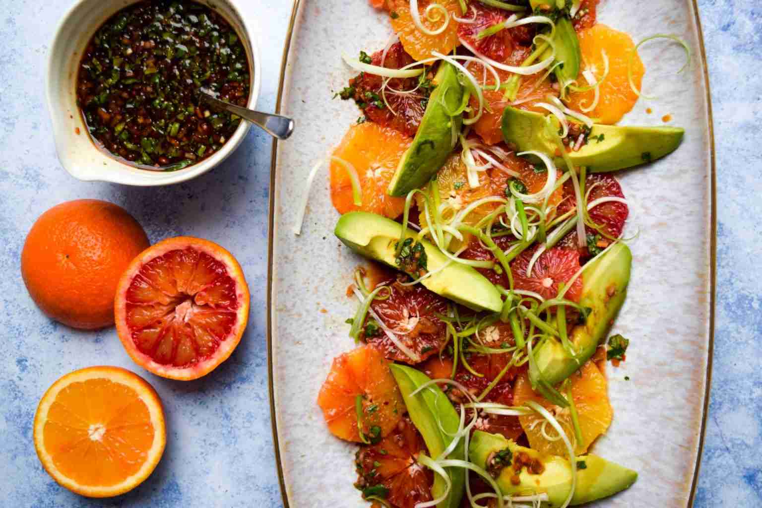 blood orange and avocado salad with nam jim dressing